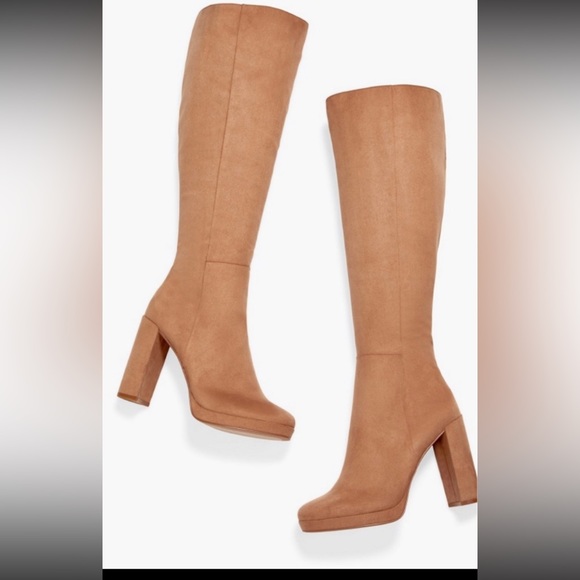Camel Color Heeled Over the Knee Boots - Picture 1 of 5